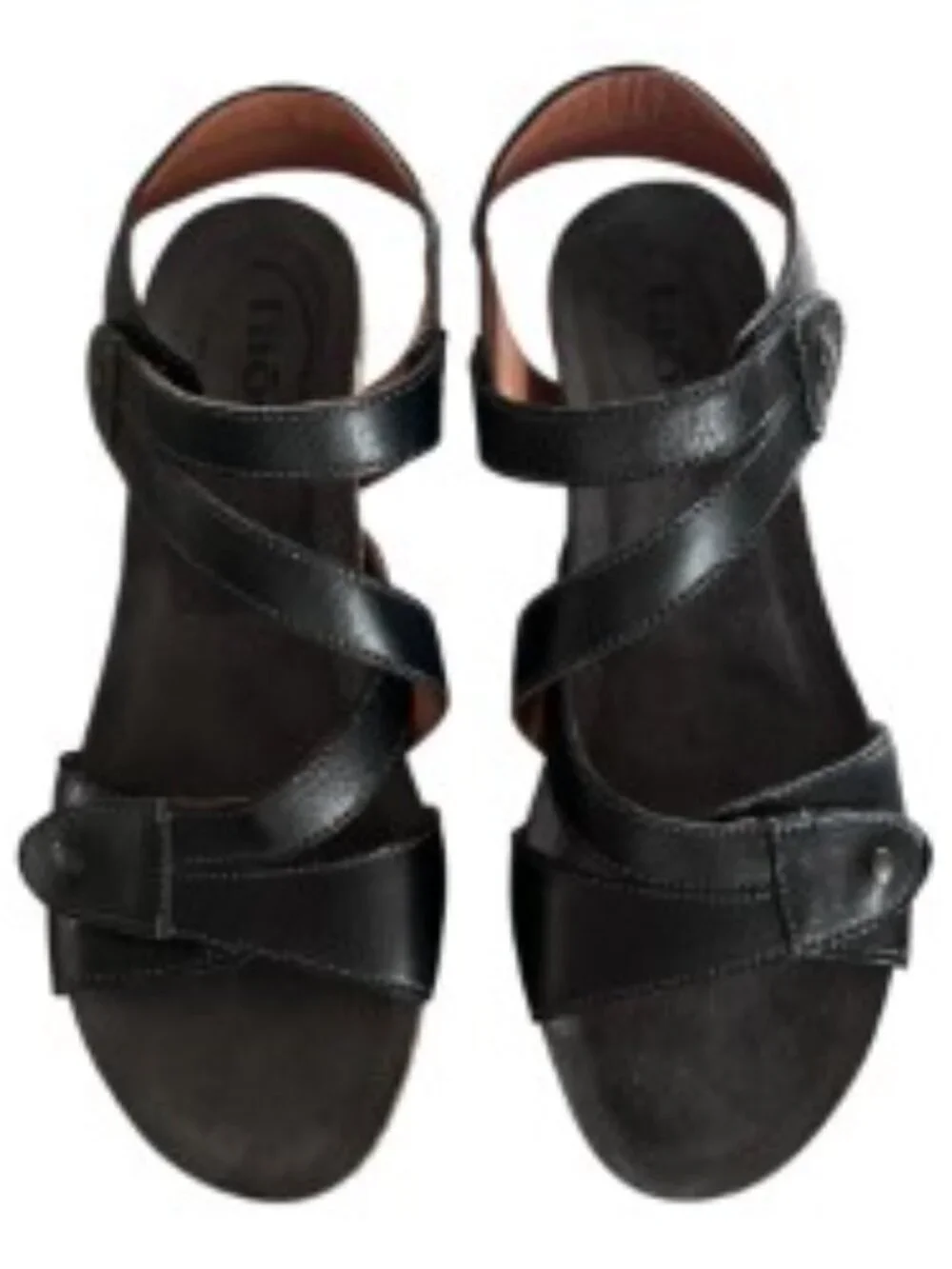 Taos Footwear Wizard Black Leather Wedge Sandal 37